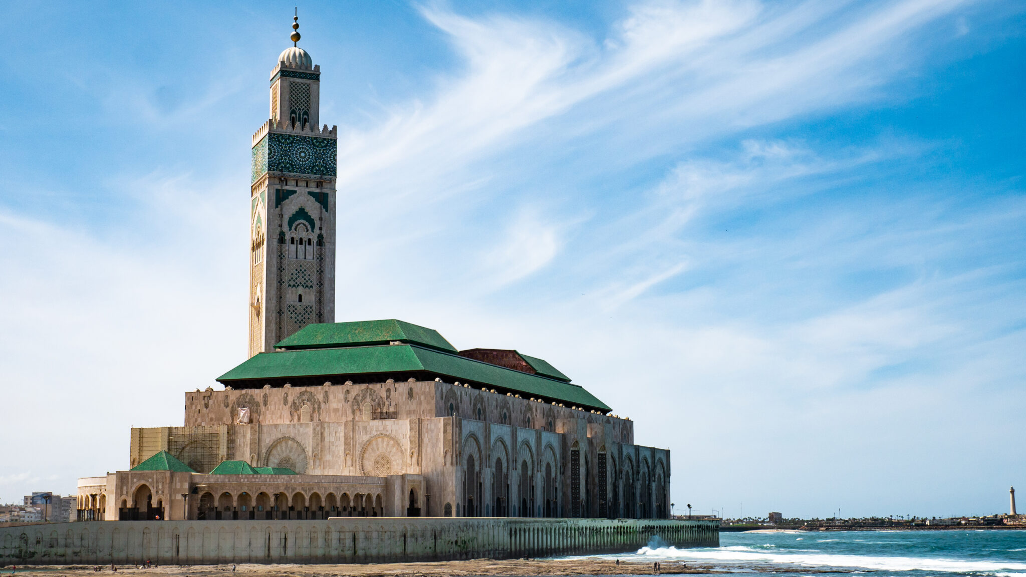 Beautiful view of the biggest mosque in Casablanca, Morocco. Hassan II Mosque.